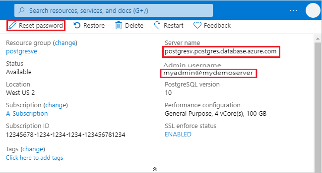 Screenshot of Azure Database for PostgreSQL server name.