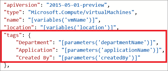 Azure tags in a template