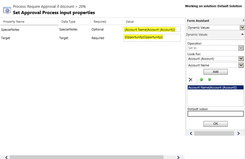 Set input parameters for ApprovalProcess action