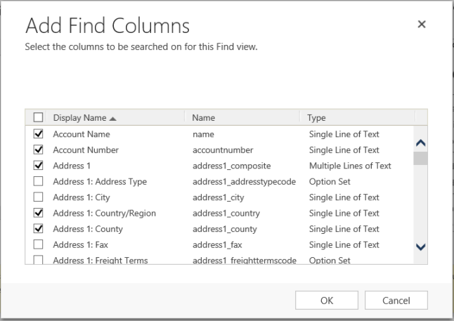 Quick Find field selection