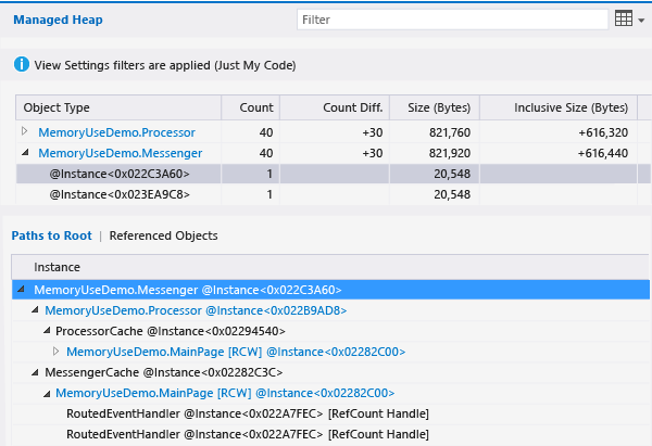 Paths To Root tree for instances in a diff view