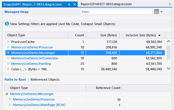 Memory Usage snapshot report