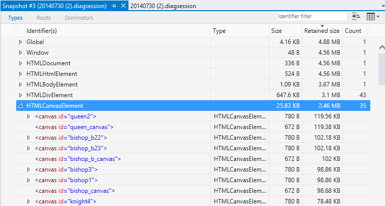 Snapshot details view showing potential issues