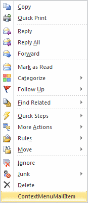 Extending the context menu for a mail item