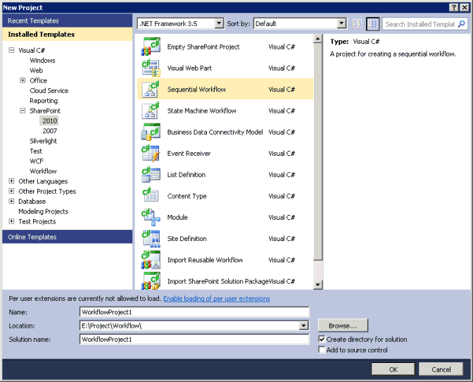 Creating a sequential workflow project