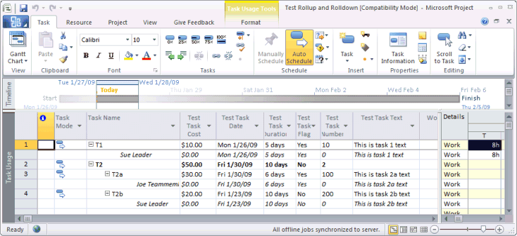 Custom field values in the Task Usage view