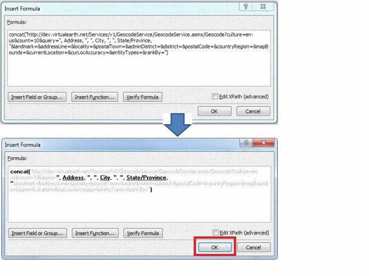 Insert Formula dialog box