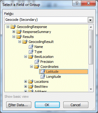 Select a Field or Group dialog box