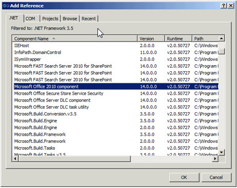 Add reference to Microsoft Office 2010 component