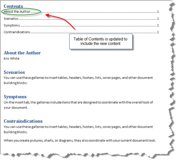 Document with updated table of contents