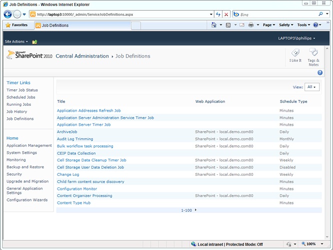 List of SharePoint timer job definitions