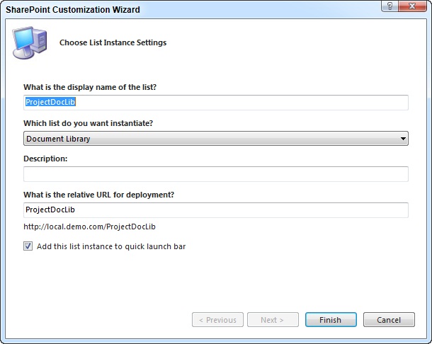 SharePoint Customization Wizard dialog box