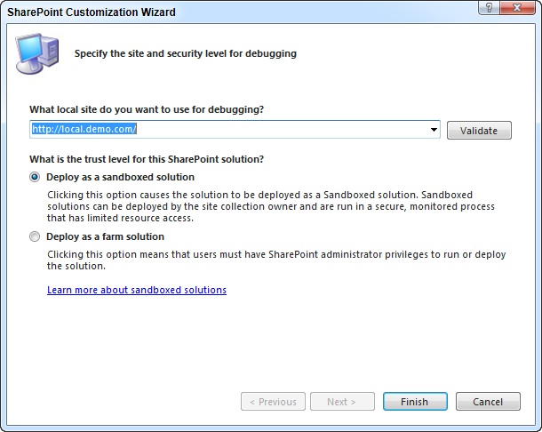 SharePoint Customization Wizard dialog box