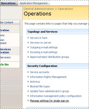 Manage SSO in Central Administration - Operations