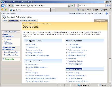 Central Admin Operations- back up/restore content