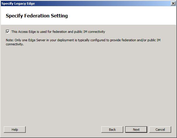 Specify Federation Settings dialog box