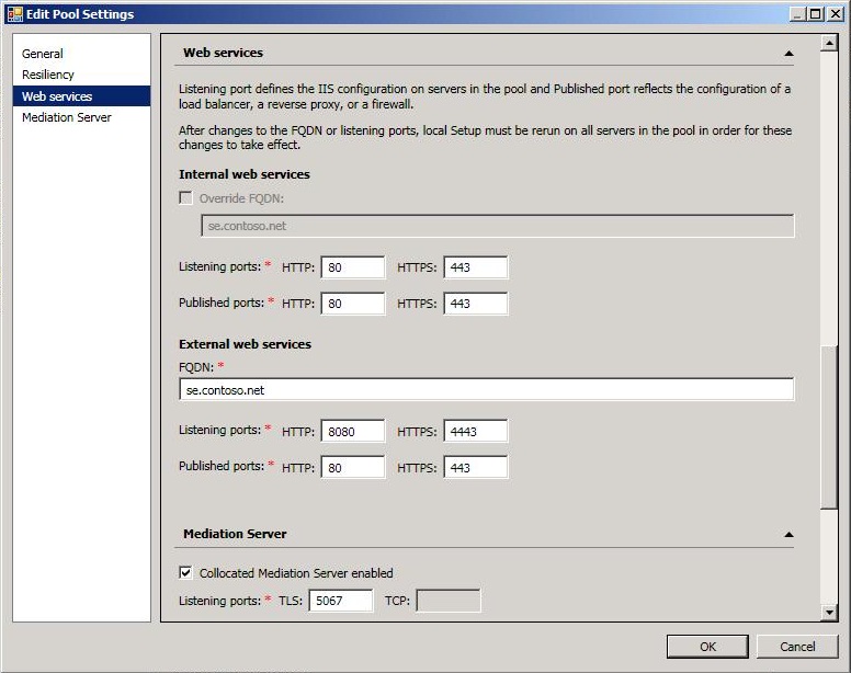 Edit Web Services Pool Settings