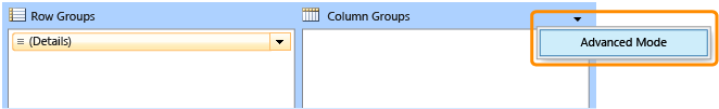 Grouping Pane with Advanced Mode menu