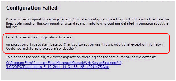 Error in farm configuration wizard