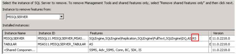 SQL uninstall select instance