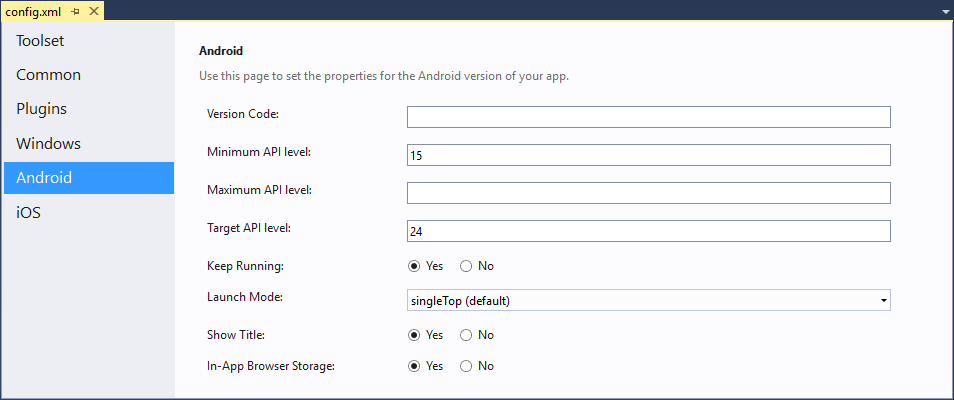 Cordova Project Configuration: Android