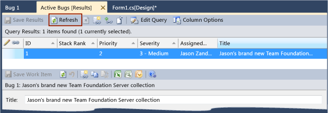 Refresh query to see new bug