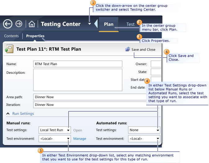 Choosing a test setting