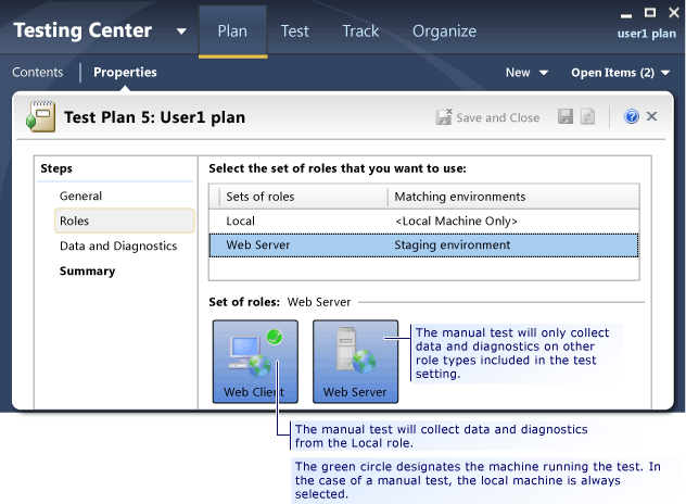 Test settings Roles page