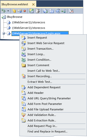 Right-clicking on a request node