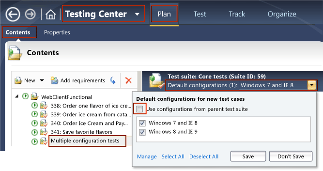 Setting default configurations for a test suite