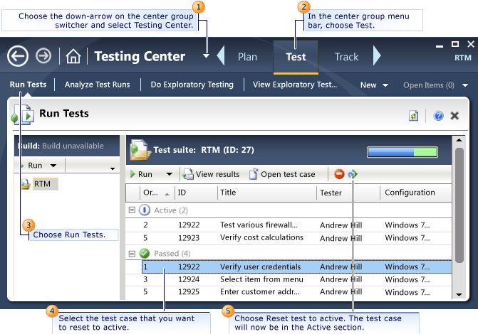 Resetting a test (saved results)