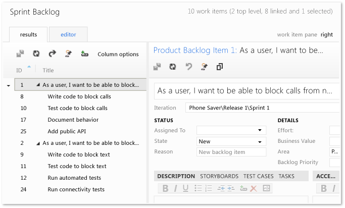 Query results side-by-side view