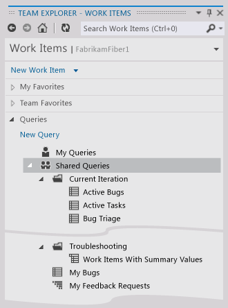 MSF Agile team queries list in Team Explorer