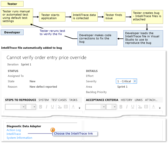 Diagnostic trace data attached to bugs