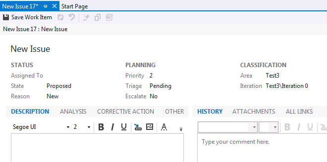 CMMI Issue work item form