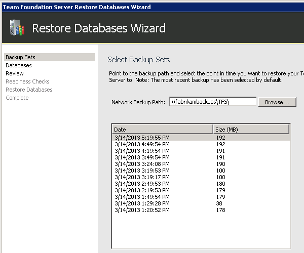 Choose the network path, then the restore set