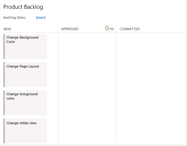 View of the Kanban board