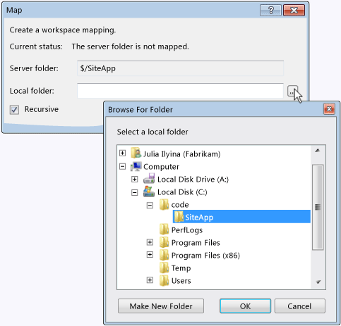 Map the team project root folder