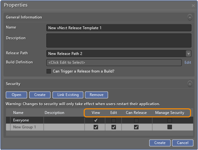 Release Template security