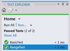 Unit Test Explorer - Range Test passed