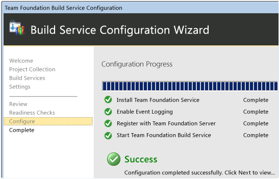 Configuration progress