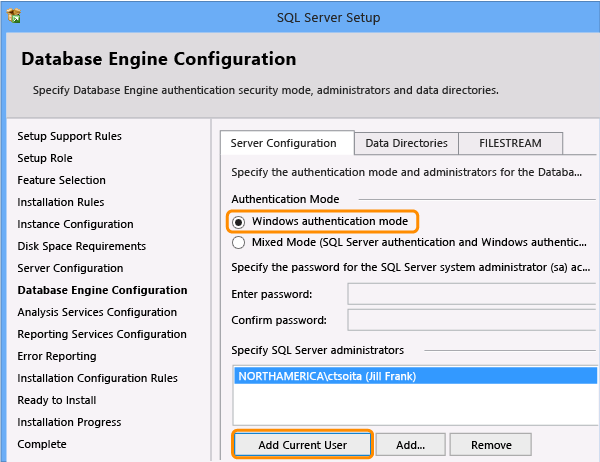 Database Engine Configuration