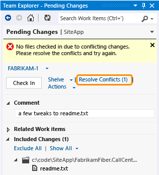 Conflicting changes block a check-in