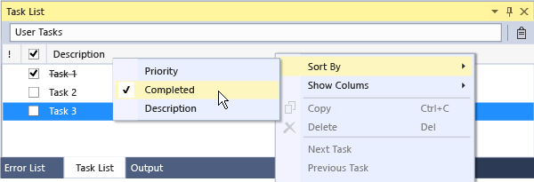 Visual Studio - Task List - Sort By