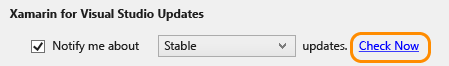 Checking for Xamarin updates in Visual Studio options