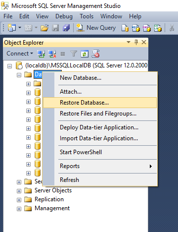 SSMS Restore Database