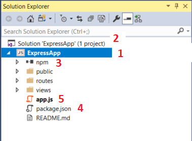 Screenshot that shows project structure in Solution Explorer.