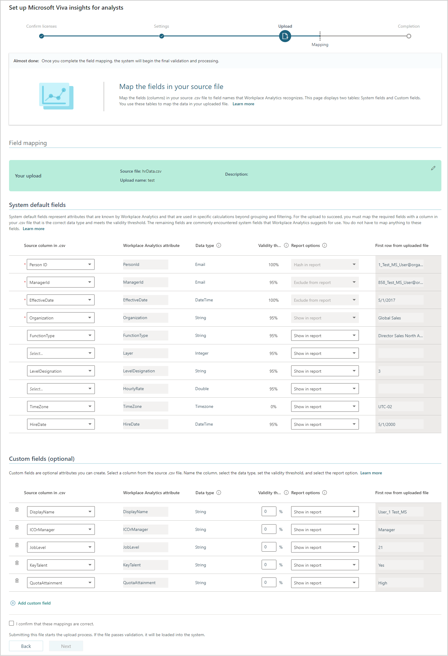 Map data fields option.