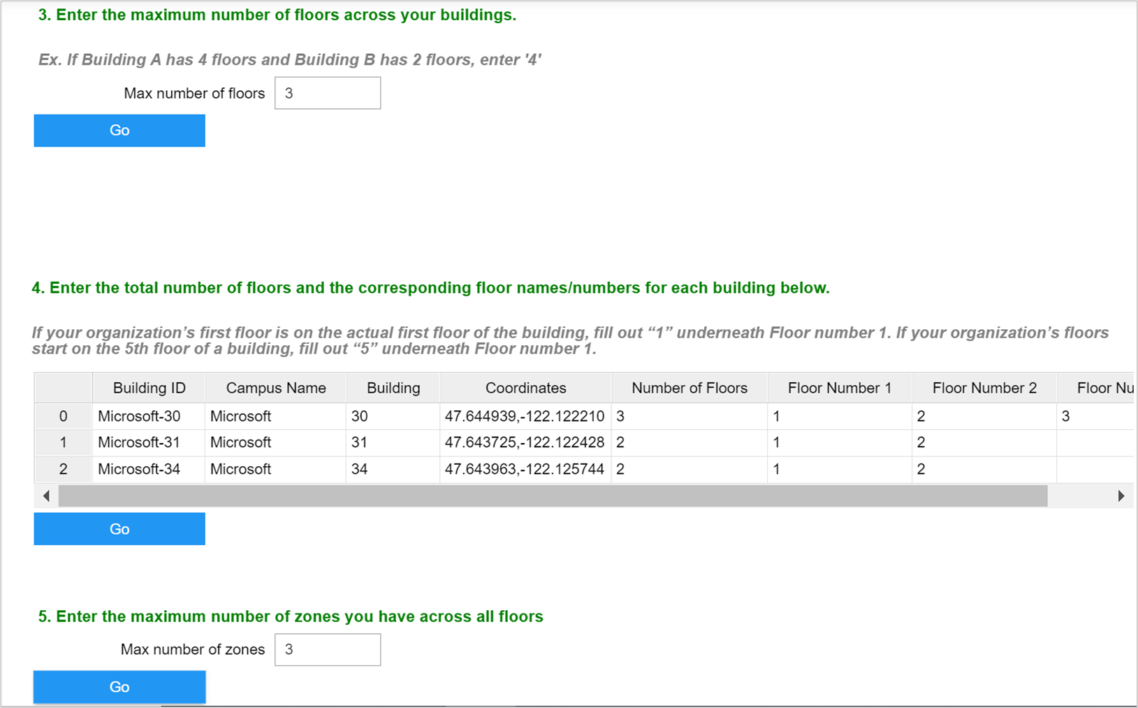 Distance Helper floor and zone number prompts.