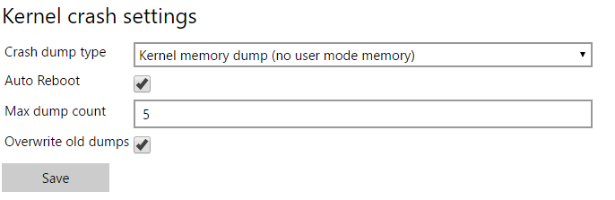 Kernel crash settings